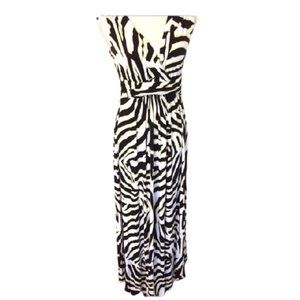 Jennifer Lopez Black and White Zebra Print Maxi Dress